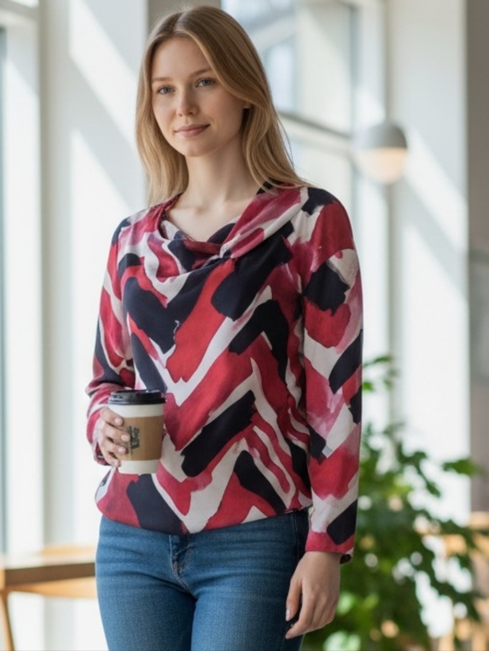 Armani Collezioni Silk Multicolor Chevron Blouse. Made In Romania.